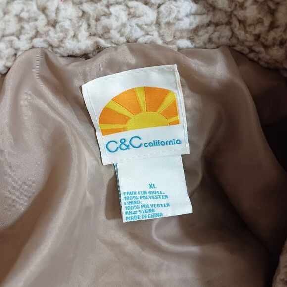 C&C California Womens XL Oatmeal Teddy Coat Longline Sherpa Shacket Cozy Jacket - Picture 7 of 8